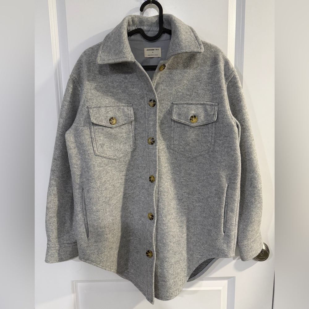 Jackson Rowe Light Gray Wool Button Front Jacket Shacked - #1